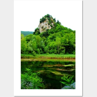 Scenery underneath Castel Trosino medieval village with the emerald tones of the Casette Lake Posters and Art